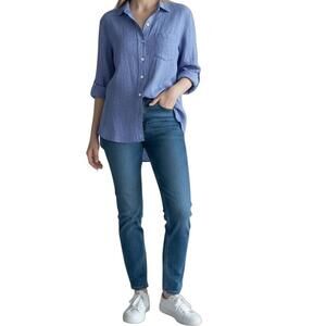 Frank & Eileen Linen Button Up Shirt Women’s Small Blue Long Sleeve Collared Top